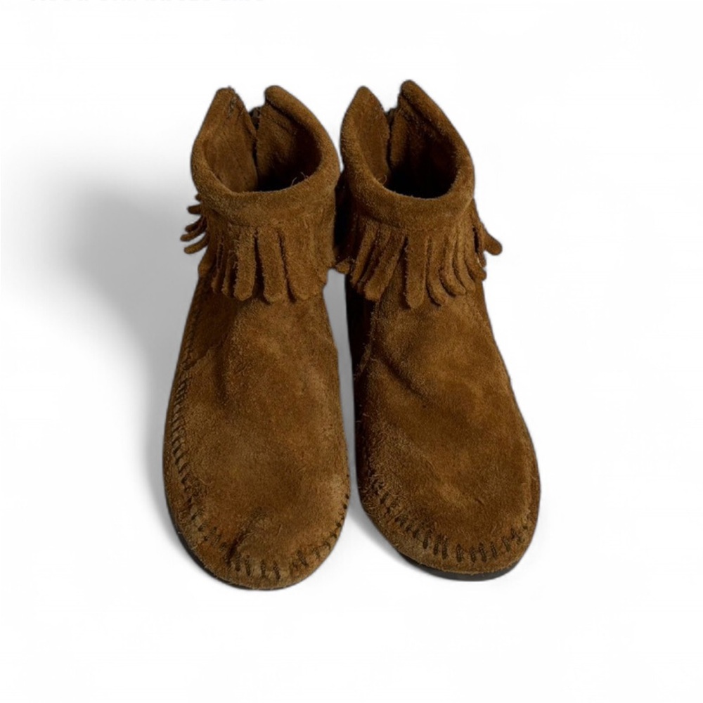 Minnetonka Kid’s/Children's Back Zipper Fringe Boot Tan 12